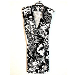 Tommy Bahama Women's Black & White Palm/Floral Print Faux Wrap Dress Size Medium